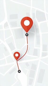 Location pin navigation map showing route between,vertical video