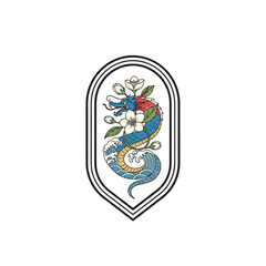 "A majestic dragon intertwined with floral motifs and encased in a sturdy shield, symbolizing power, beauty, and protection in elegant harmony."

