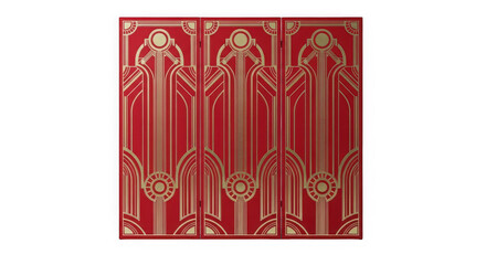 Ai generated image of art deco pattern with red and gold isolated on transparent background