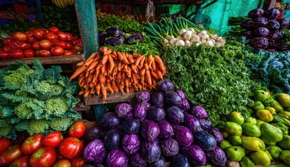 Vibrant market stall overflowing with fresh produce
