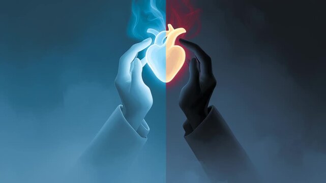 A conceptual illustration of knowing one's own dark side, representing emotional self-awareness, managing and controlling negative thoughts or feelings in difficult or adverse situations.