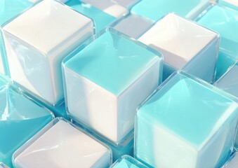 Abstract pattern of translucent cubes in light blue and white