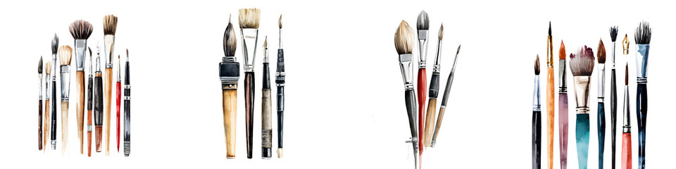 Watercolor Paintbrushes Set: Artist Tools Illustration