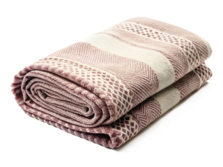 A folded blanket with a striped pattern isolated on a transparent background