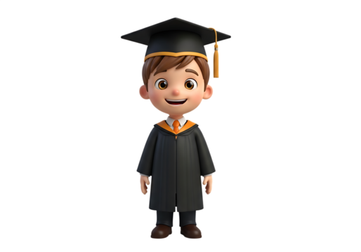Smiling graduating student cartoon illustration with mortarboard and graduation gown Isolated on Transparent Background