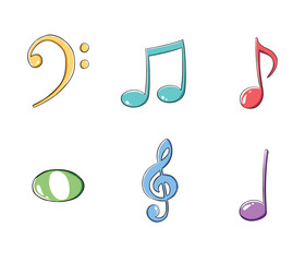 Set of Musical Notes and Clef Symbols. Simple musical scores illustration doodle music icon vector illustration for song, melodies, graphic element, asset