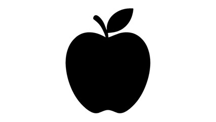 Fototapeta premium Black silhouette of an apple with a leaf, isolated on white background