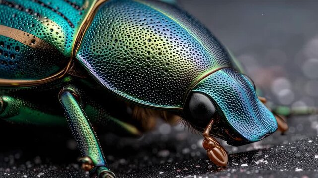 A stunning macro shot of an iridescent beetle, showcasing incredible colors and details.