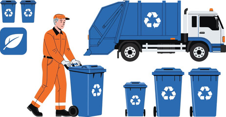 Dedicated worker collects recycling with truck, promoting eco-friendly waste management solutions.