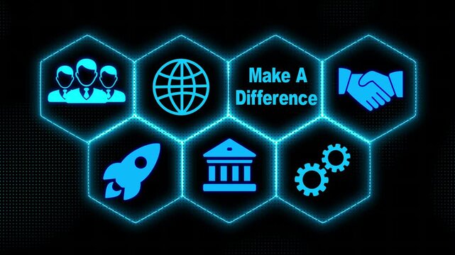 Glowing A Make A Difference concept button on a futuristic computer screen. Abstract seamless animation. Business, Technology and networking concept.A businessman's a Make A Difference concept.
