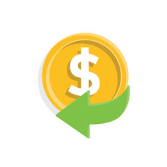 Cashback icon. E-Commerce and Promotions. Dollar coin with arrow. market, sale, buy. Isometric design style.