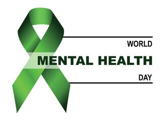 World Mental Health Day. Green awareness ribbon symbolizing mental health support. Concept for global mental health awareness, support, and advocacy. Ideal for educational, medical, campaign materials
