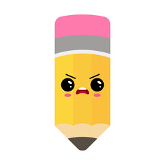 Pencil kawaii character with angry face, cute cartoon style
