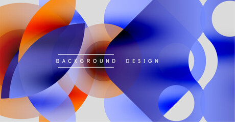 Abstract fluid shapes overlap, creating vibrant color gradients. Blue, orange hues dominate modern background design.