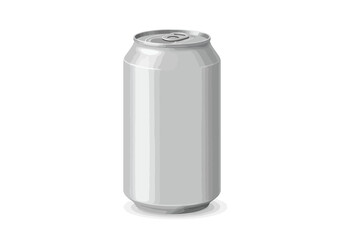 A tall silver aluminum beverage can sits upright casting a slight shadow on a white surface