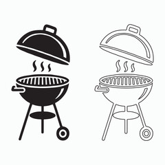 Outdoor BBQ Grill icons on white background. Line design template
