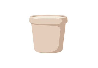 A tancolored empty cylindrical flowerpot is depicted against a plain white backdrop