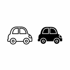 Obraz premium Two simple black and white outlined car icons, side view.