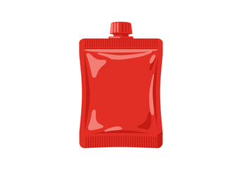 Red sauce pouch with a twist cap likely ketchup isolated on a white background