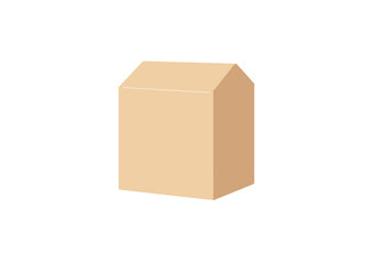 A tancolored rectangular box with a triangular top is displayed against a white background