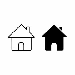 Two house icons: one outlined, one filled, illustrating home or building symbols.