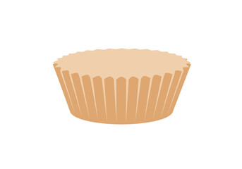 A beige paper cup with vertical lines and scalloped edges on a white background