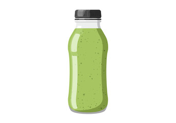 Green smoothie in a clear bottle with a black lid