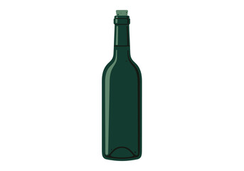 A green glass bottle sealed with a cork stopper is centered in the frame with a white background