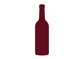 A red silhouette of a wine bottle against a white background