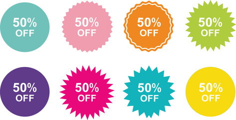 Vibrant 50% off sale tags catch shoppers' eyes for amazing deals!
