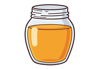 A cartoonstyled glass jar is filled with amber liquid and a grey lid