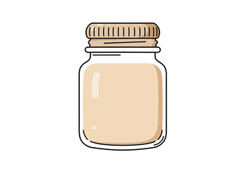 Beige jar with a ridged lid filled with creamy content and outlined in black