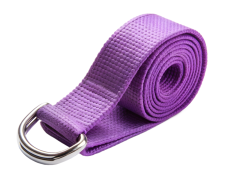 Purple yoga strap with a dring buckle, isolated on transparent background