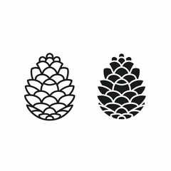 Two pinecone illustrations, one outlined and one filled in with solid black, isolated on a white background.