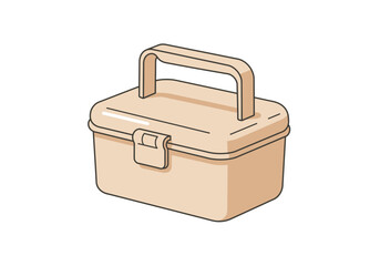 A peachcolored rectangular box with a latch  handle outlined in black on a white background