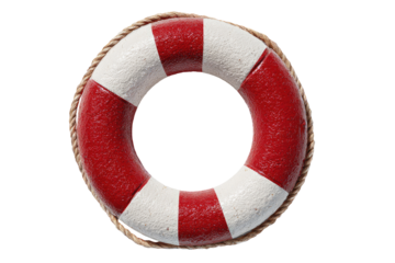 Red and white life preserver, detailed