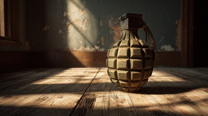 Detailed Rendering of a Vintage Grenade on a Wooden Surface