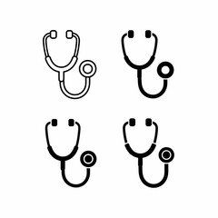 Four black and white illustrations of stethoscopes, displayed in a grid pattern.