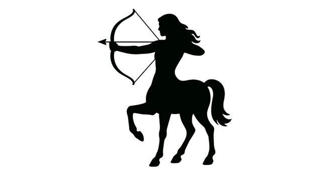 Silhouette of a centaur archer with bow and arrow isolated on white background