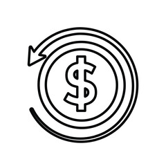 Cashback icon. E-Commerce and Promotions. Dollar coin with circular arrow. market, sale, buy. outline design style.
