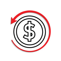 Cashback icon. E-Commerce and Promotions. Dollar coin with circular arrow. market, sale, buy. mixed design style.