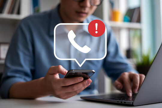 Person receiving a phone call notification while working on a laptop