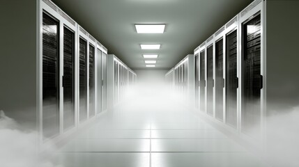 Data center operations high-tech facility server room digital environment futuristic viewpoint cloud computing concept