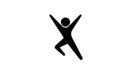 Silhouette of a person jumping with arms raised isolated on white background