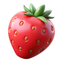 Fototapeta premium Bright red strawberry with green leaves isolated on transparent background