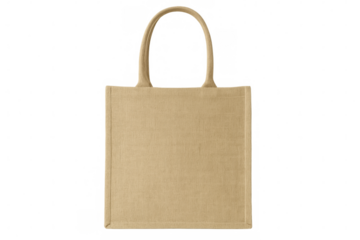 Eco-friendly burlap grocery tote hanging, representing sustainable shopping practices and reducing single-use plastic waste