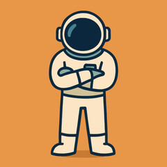 Cartoon Astronaut in Space Suit with Arms Crossed