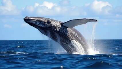 Fototapeta premium Humpback whale breaching in the ocean.
