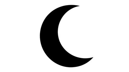 A black silhouette of a crescent moon isolated on a white background