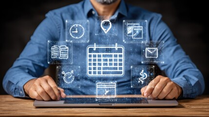 Digital productivity enhancements modern office infographic virtual workspace close-up time management strategies